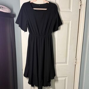 Black Short-Sleeve Midi Dress - Classic Women’s Dress